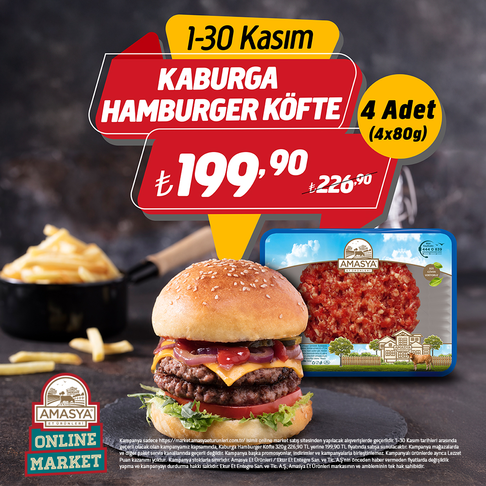 Kaburga Hamburger Köfte 320g 226,90 TL yerine 199,90 TL