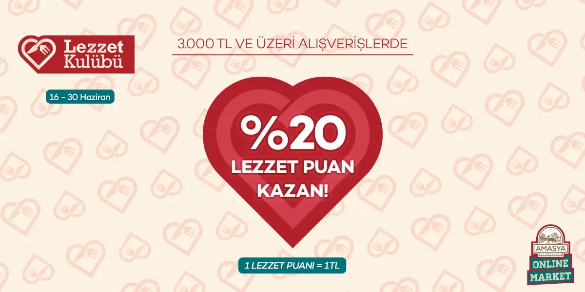 3.000₺ ve Üzeri Alışverişlerinizde %20 Lezzet Puan Hediye!