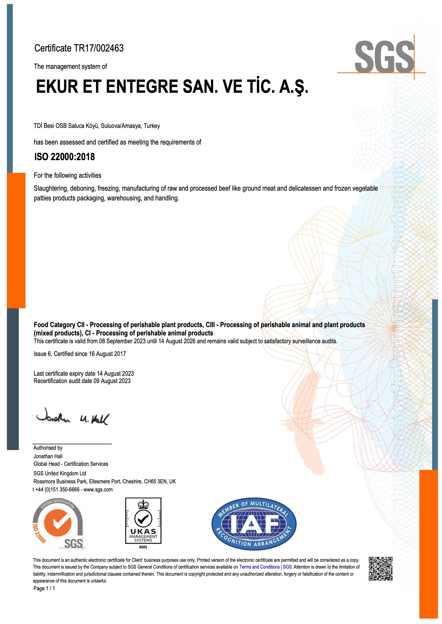 ISO 22000 Sertifikası